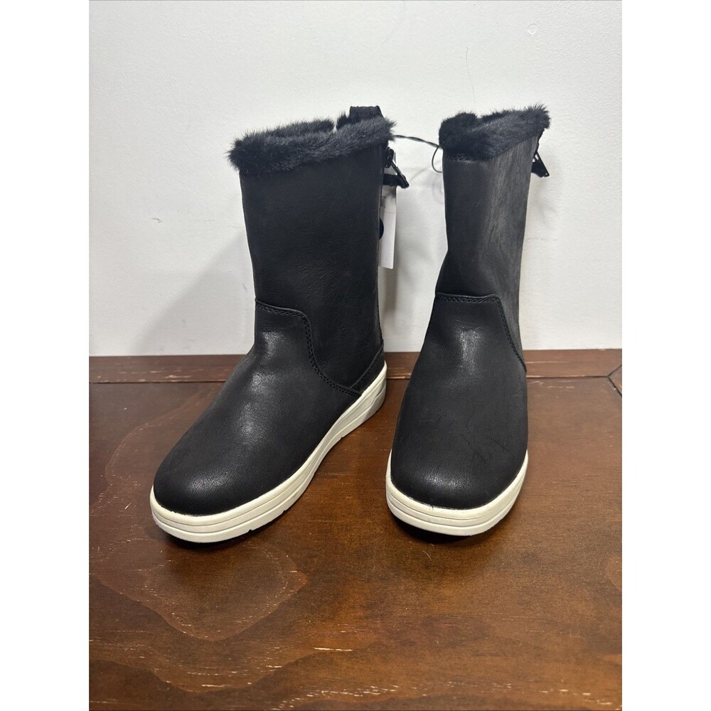 Сat & Jack Black Winter Boots With White Platform Size 13 With Dual-zipper Back